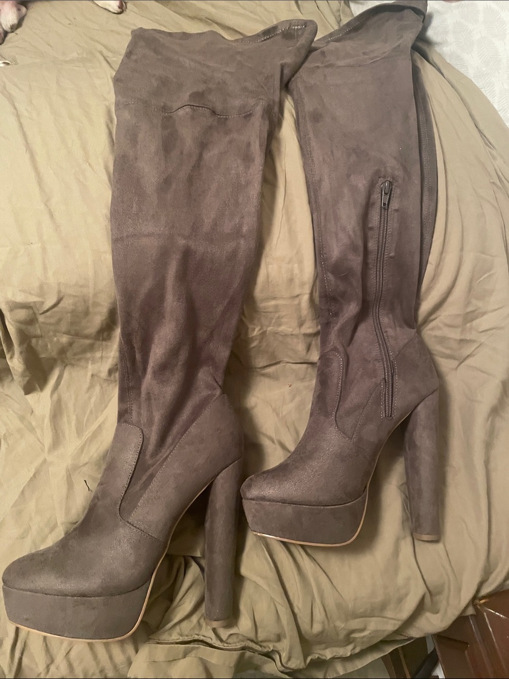 Shoe Dazzle Taupe Over-the-Knee Platform Boots